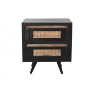 Mesita de noche mango ratán negro