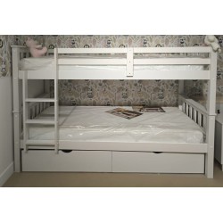Litera de madera Lacada Blanca- Litera de Madera de 90x190 -Litera juvenil dos camas Blanca con cajones