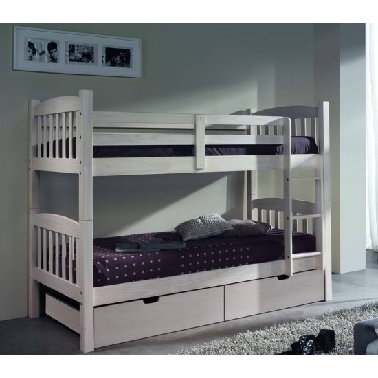 Litera dos camas y cajónes madera pino blanco lavado