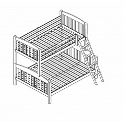 Litera doble con cama matrimonio madera maciza de pino color blanco lavado