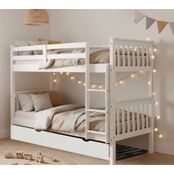 Litera de madera tres camas Lacada Blanca- Litera de Madera de 90x190 Lacada-Litera juvenil con cama nido-Litera tres camas Lacada