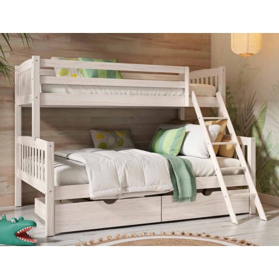 Litera doble dos camas madera maciza pino color blanco lavado Literas madera