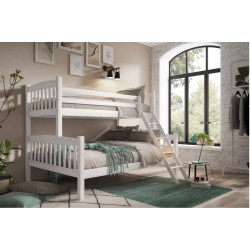 Litera doble con cama matrimonio madera maciza de pino color blanco lavado