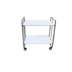 Carrito auxiliar con ruedas Bahuaus armazón cromado 2  bandejas blancas