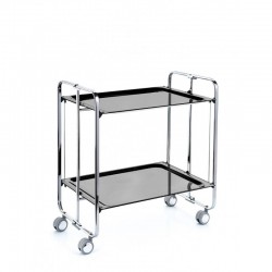 Carrito auxiliar con ruedas Bahuaus armazón cromado 2  bandejas negras