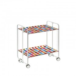 Carrito auxiliar con ruedas Bahuaus armazón blanco bandejas decoradas