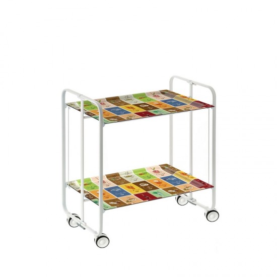 Carrito auxiliar con ruedas Bauhaus armazón blanco bandejas decoradas