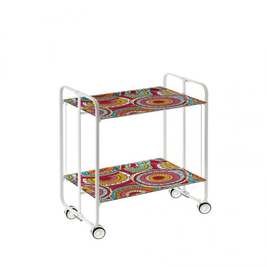 Carrito auxiliar con ruedas Bauhaus estructura blanca bandejas decoradas