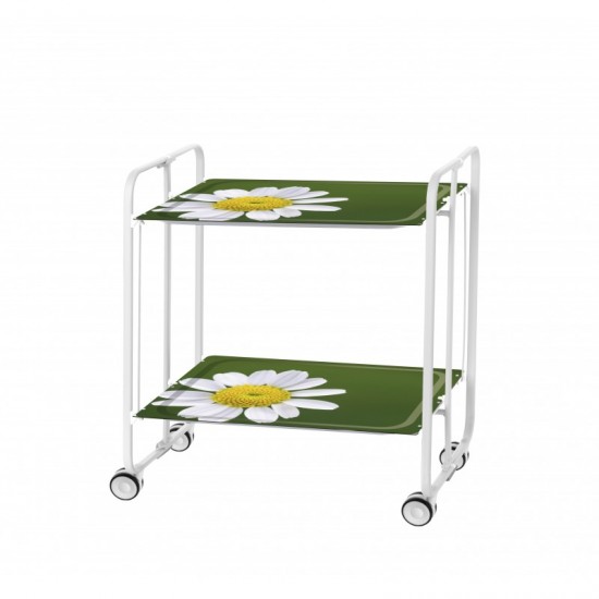 Carrito auxiliar con ruedas  Bauhaus estructura blanca bandejas decoradas