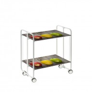 Carrito auxiliar con ruedas Bauhaus estructura blanca bandejas decoradas