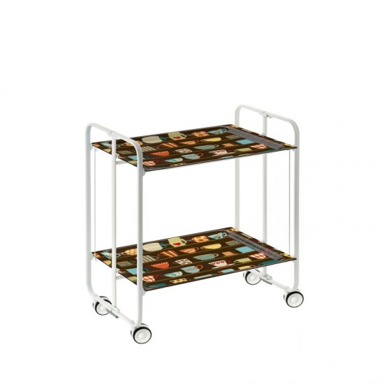 Carrito auxiliar con ruedas Bauhaus estructura blanca bandejas decoradas