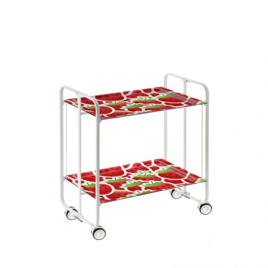 Carrito auxiliar con ruedas Bauhaus estructura blanca bandejas decoradas