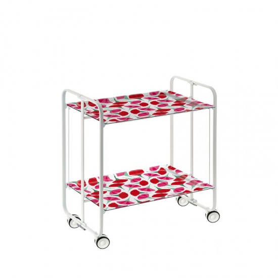 Carrito camarera Bauhaus estructura blanca bandejas decoradas