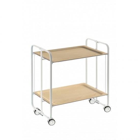 Carrito auxiliar con ruedas  Bauhaus armazón blanco 2 bandejas haya Carrito auxiliar Bauhaus armazón metálico color blanco