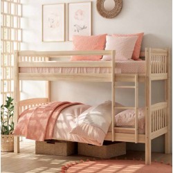 Litera Tres Camas Pino color Natural-Litera Juvenil Triple-Litera con Cama Nido Natural