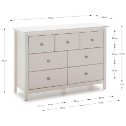 Cómoda dormitorio blanca de siete cajones Modelo Elena