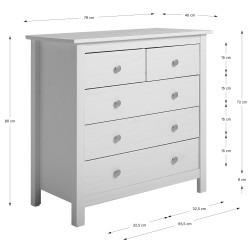 Comoda dormitorio blanca de cinco cajones Modelo Elena