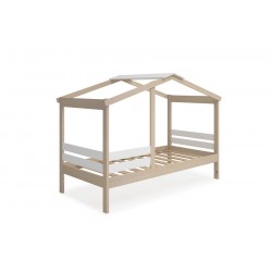 Cama Infantil Montessori Casita Con Barandilla Angel 90x190 cm  Cera Blanca 