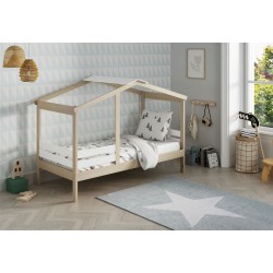 Cama Infantil Montessori Casita Con Barandilla Angel 90x190 cm  Cera Blanca 