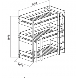 Litera Tres Camas 90 CM -Litera Juvenil Triple-Litera con Cama Montessori