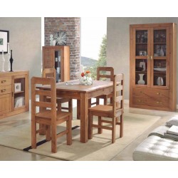 Conjunto mesa extensible y sillas de comedor rústico cera nogal Jalisco