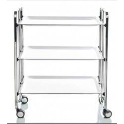 Carrito camarera 3 bandejas blancas estructura cromada 