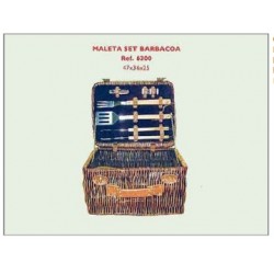 Cesta de picnic mimbre con set cubiertos barbacoa