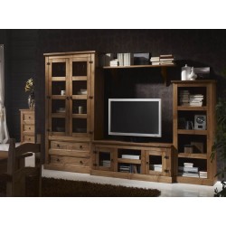 Composición mueble salón-comedor rústico nogal Veracruz I