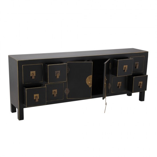 MUEBLE 8 CAJONES NEGRO-ORO MADERA 130 X 24 X 50,50 CM IMPORTADOS