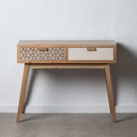 CONSOLA GEOM?TRICO NATURAL-BLANCO 95 X 40 X 75 CM