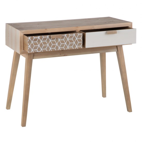 CONSOLA GEOM?TRICO NATURAL-BLANCO 95 X 40 X 75 CM