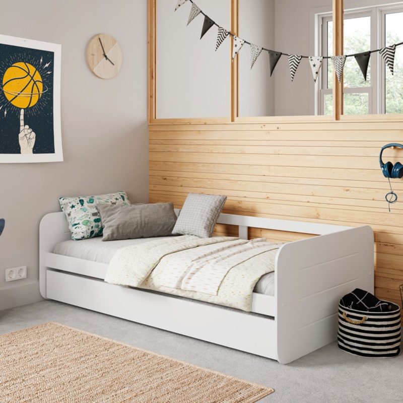 Cama Blanca Nido con somier de arrastre elevable Redonda