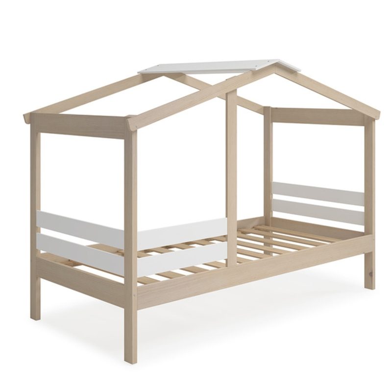 Cama Infantil Montessori Casita Con Barandilla Angel 90x190 cm Cera Blanca - imagen 2
