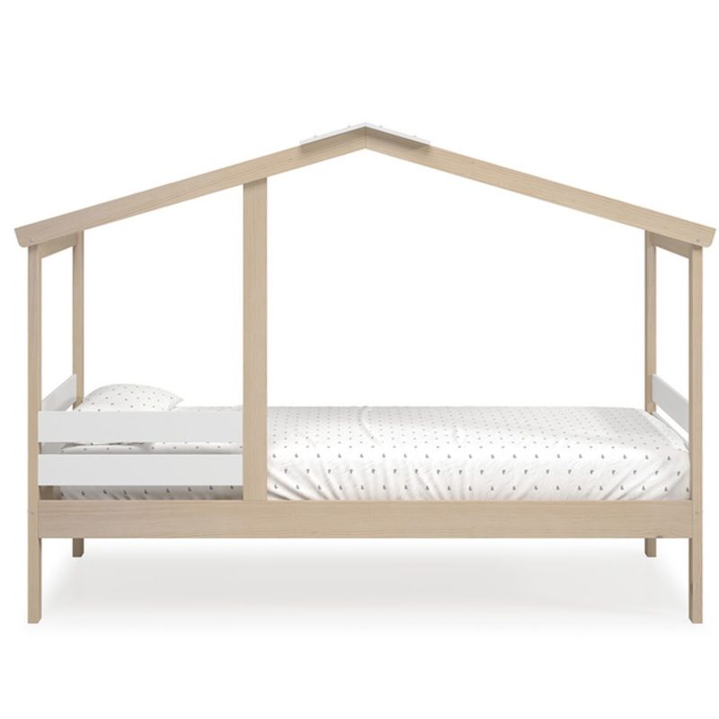 Cama Infantil Montessori Casita Con Barandilla Angel 90x190 cm Cera Blanca