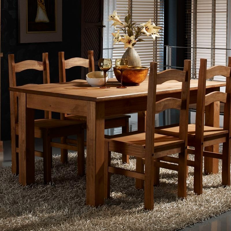 Conjunto mesa fija y sillas salón comedor estilo rústico cera nogal Veracruz