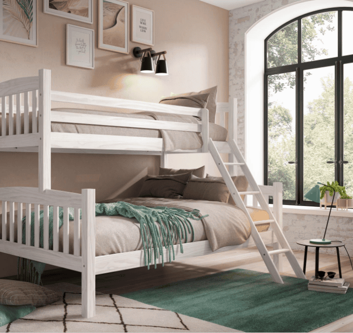 Litera triple 135 madera maciza pino color blanco lavado