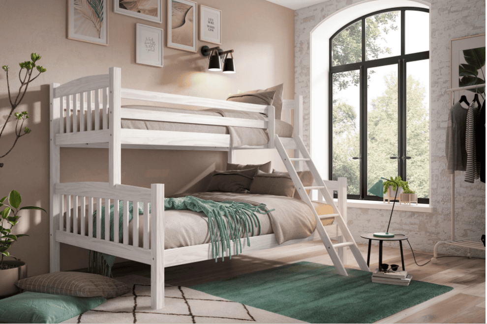 Litera triple 135 madera maciza pino color blanco lavado