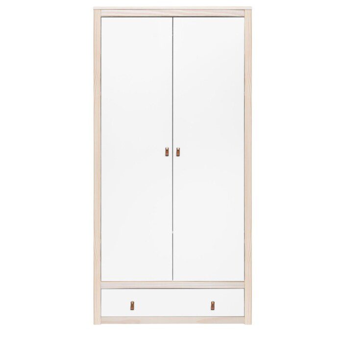 Armario dos puertas y un cajón lacado blanco y pino natural