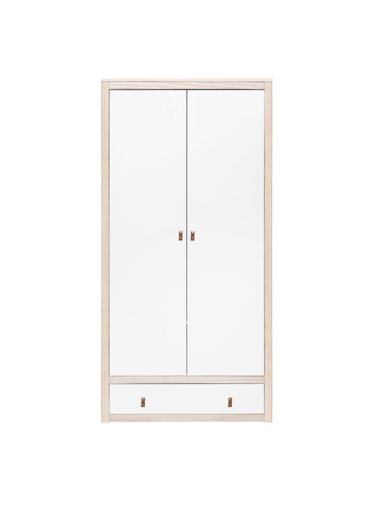 Armario dos puertas y un cajón lacado blanco y pino natural