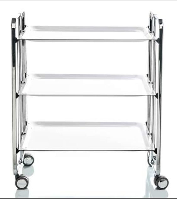 Carrito auxililiar plegable Bauhaus cromado con ruedas 3 bandejas
