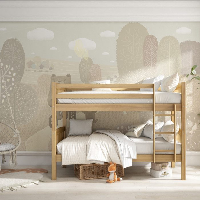 Litera Juvenil Pino color Miel-Litera de madera de 90 x 190 cm