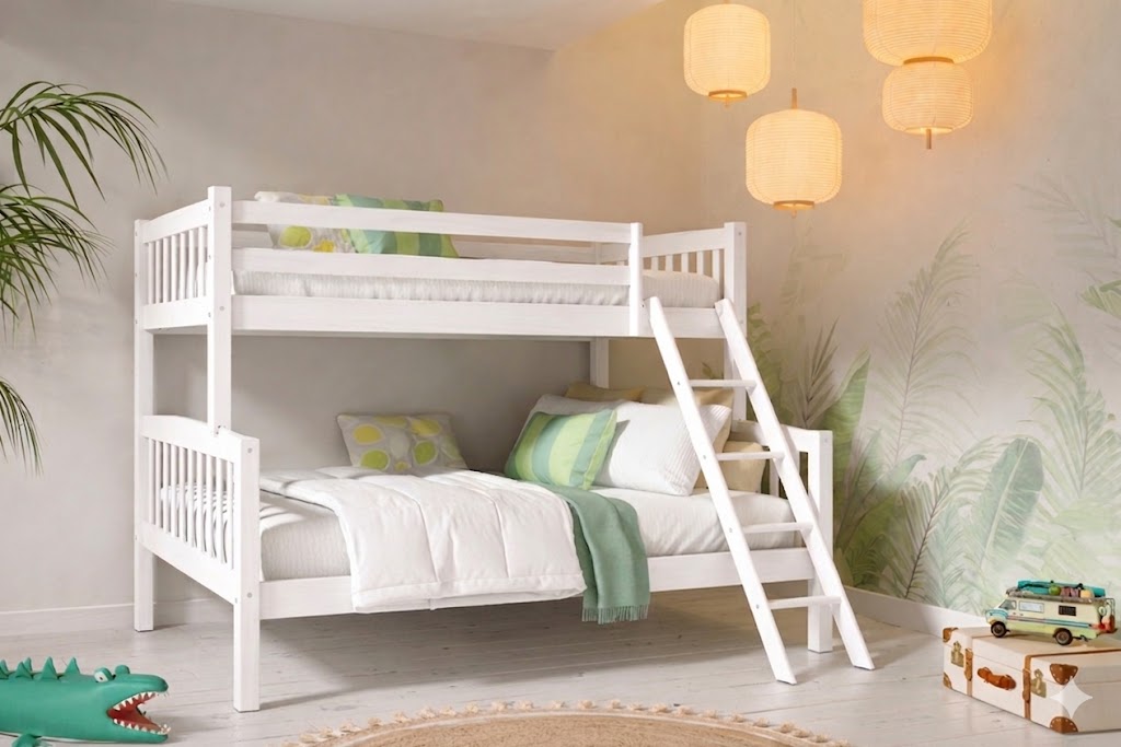 Litera triple 135 madera maciza pino color blanco lacado